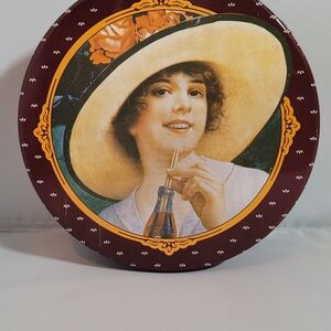 Vintage Lady with Straw Hat Decorative Tin - Maroon & Cream